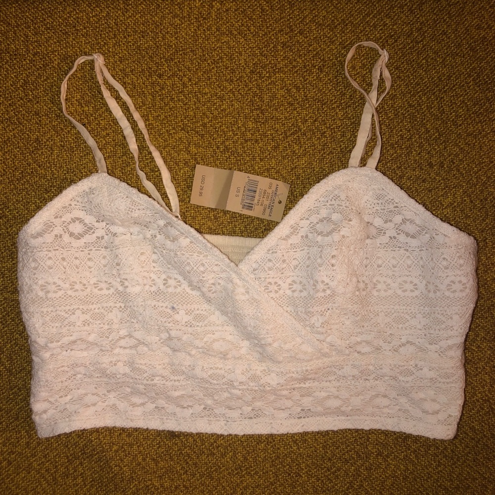 White Crocheted Knit Lacey Bralette Top